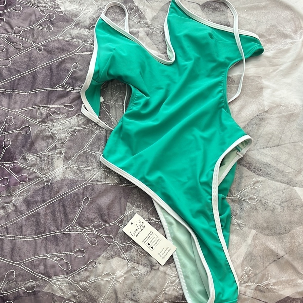 Cupshe- Dreamscapes strappy backless cheeky one piece swimsuit size S